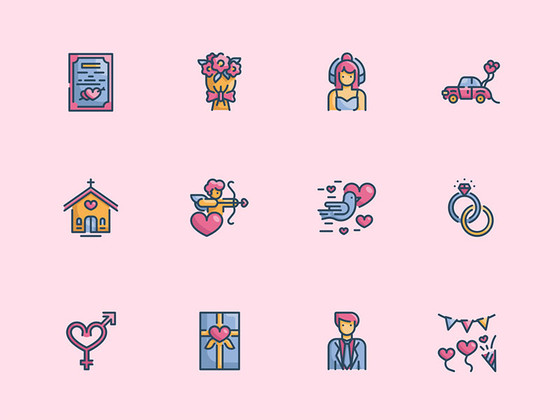 30 枚彩色婚礼元素图标