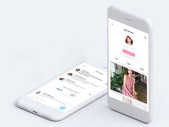 Fludish 粉色聊天和媒体应用界面