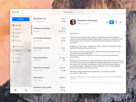 Sparrow Yosemite 邮件界面