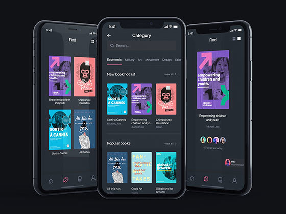 PostIt 暗黑图书阅读应用界面