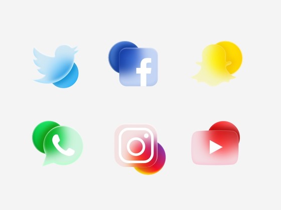 6 枚玻璃拟物化设计社交图标